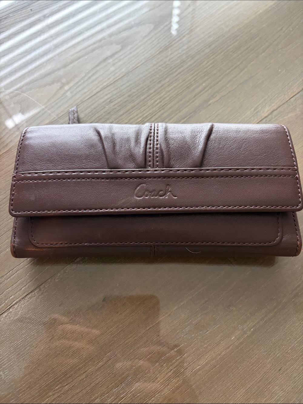 Vintage Coach Leather Foldover Wallet in Dark Brown